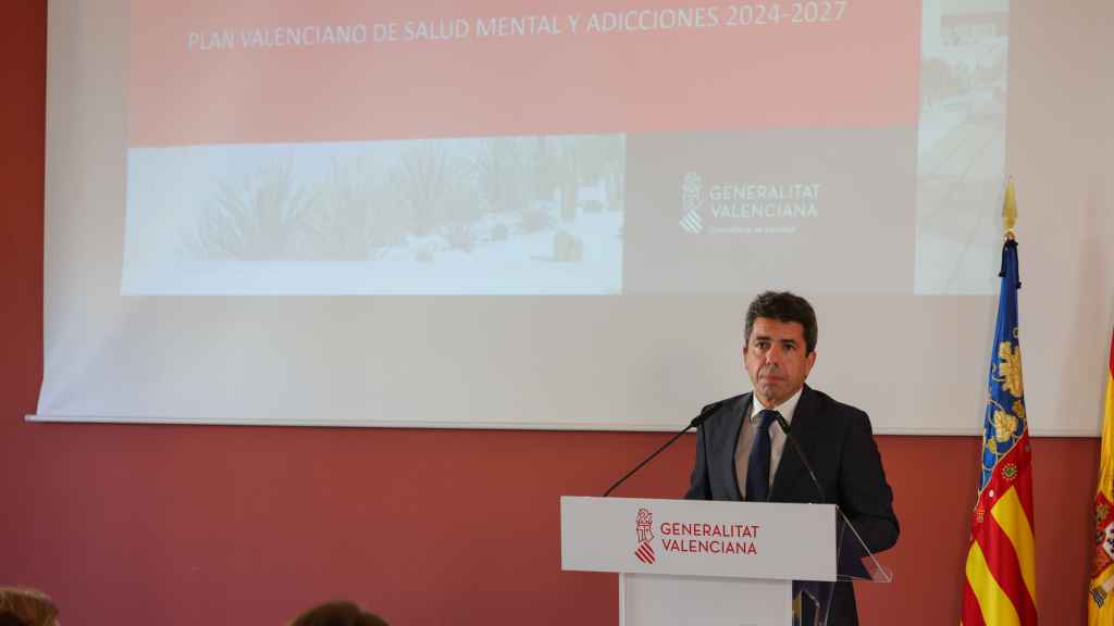 El presidente Carlos Mazón durante la presentación del plan de salud mental. EE