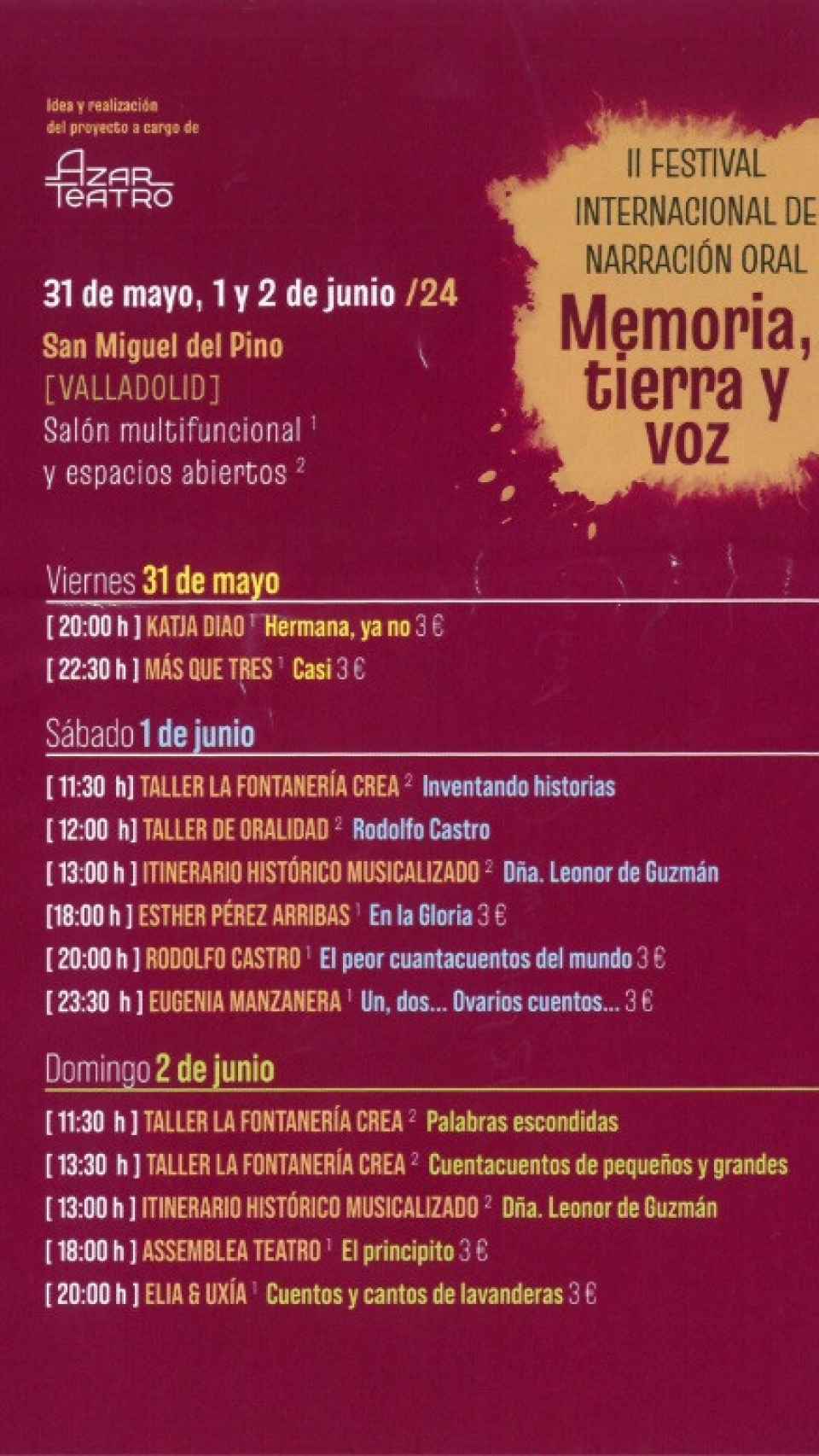 Programación del II Festival Internacional de Narración Oral 'Memoria, tierra y voz'
