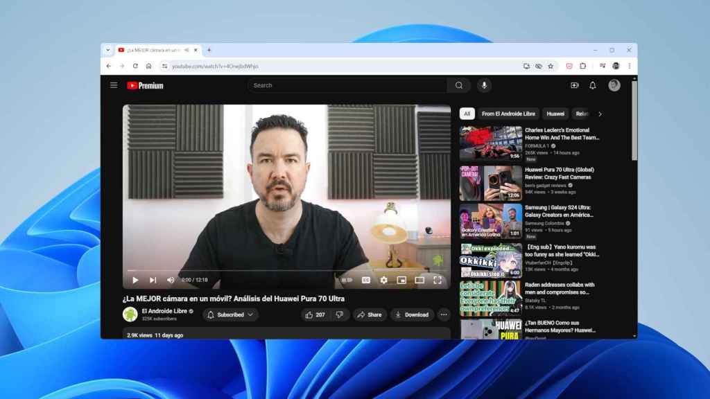 Página de YouTube en Chrome para Windows 11
