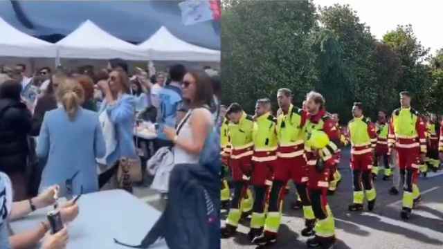 Montaje de imágenes de Abel Caballero de fiesta mientras se velaba al bombero fallecido en Vigo.