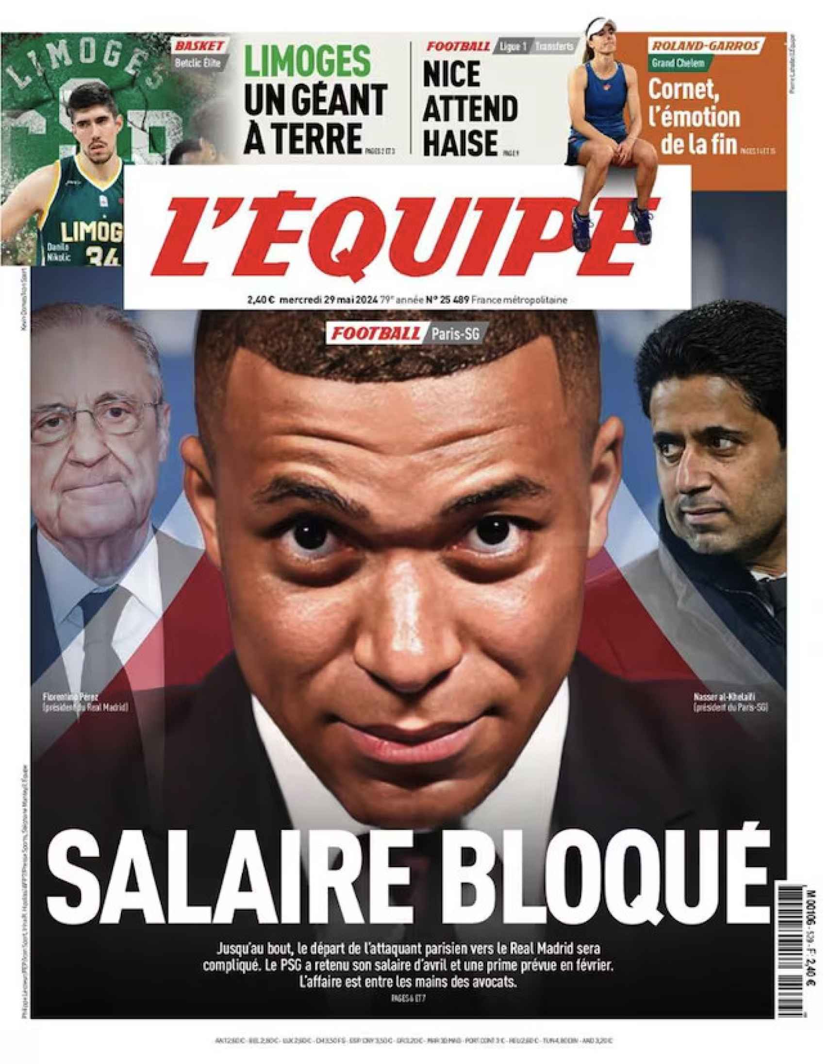 Portada de L'Équipe (29/05/24)