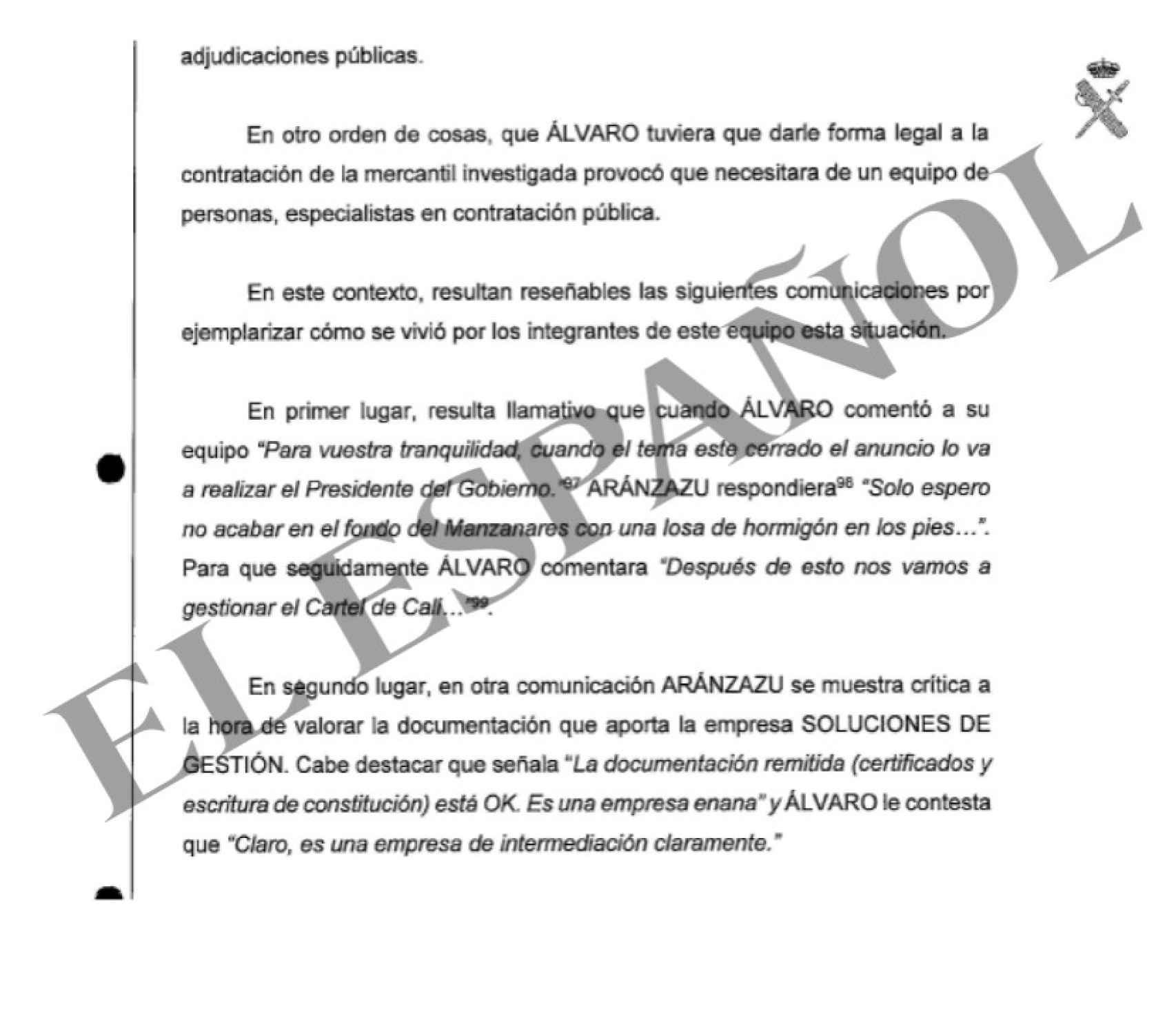 Transcripciones de los correos electrónicos intercambiados por el entorno de Ábalos implicado en la trama.