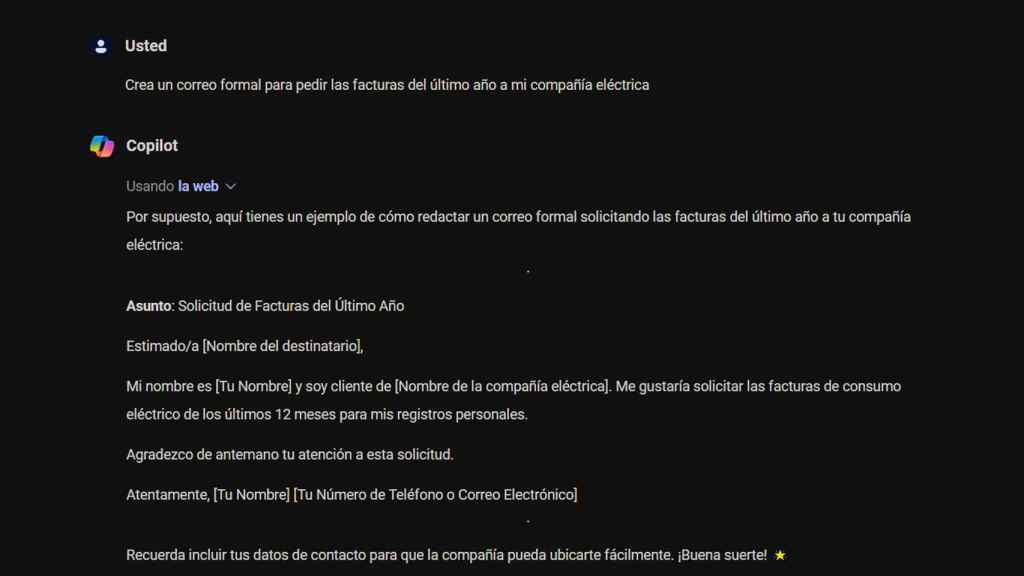 Generación de texto en Copilot