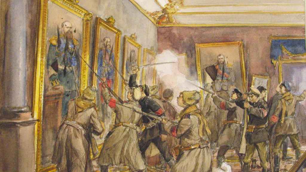 Asalto al Palacio de Invierno en octubre de 1917 según el pincel de Ivan Vladimirov.