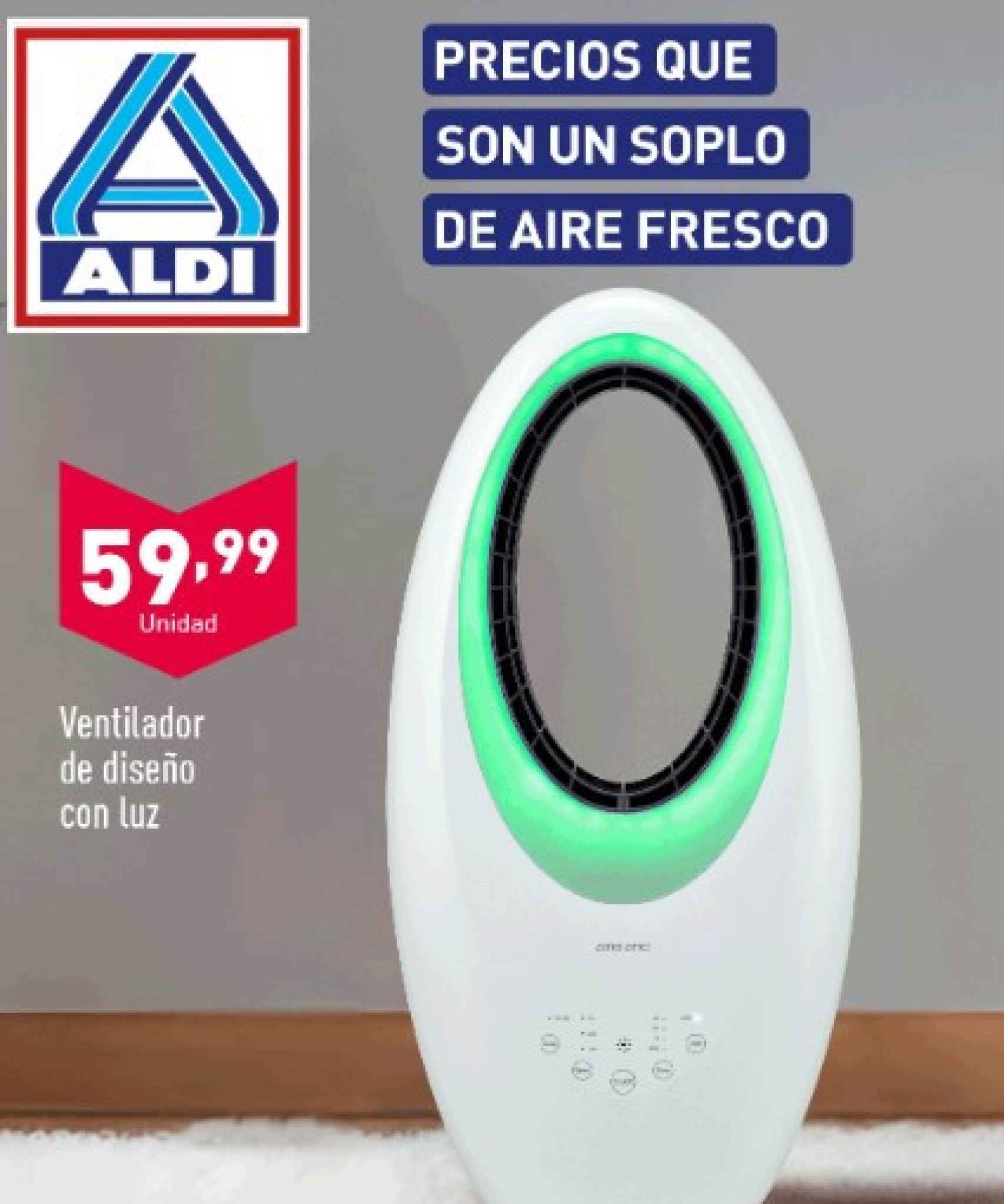Ventilador de diseño con luz de Aldi.