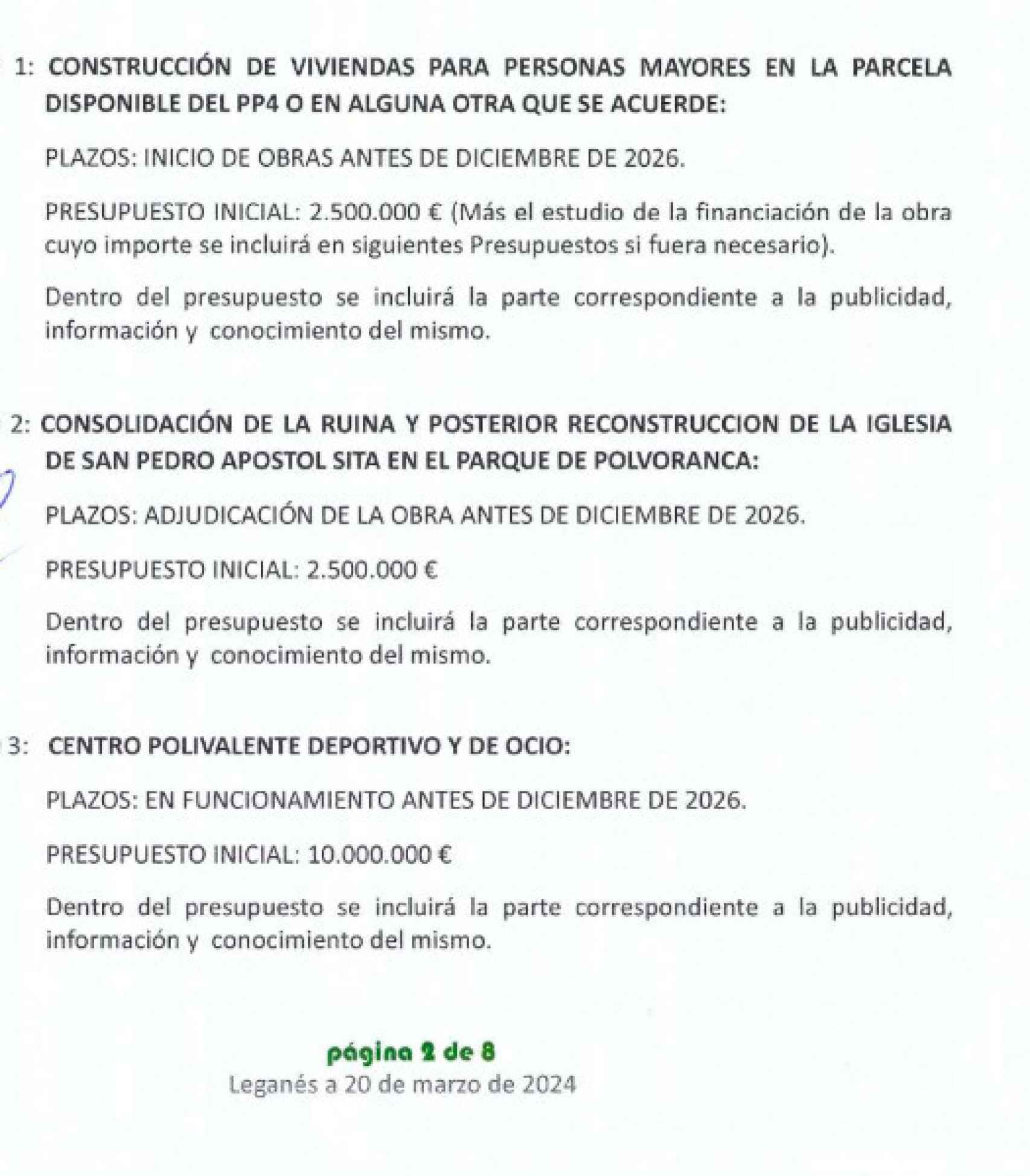 Imagen de parte del pacto entre el PP de Leganés y Vox firmado en marzo.