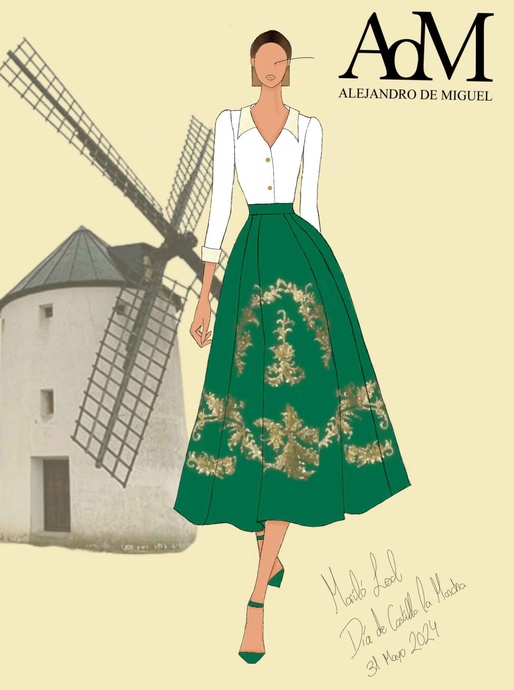 Boceto del vestido diseñado por Alejandro de Miguel.