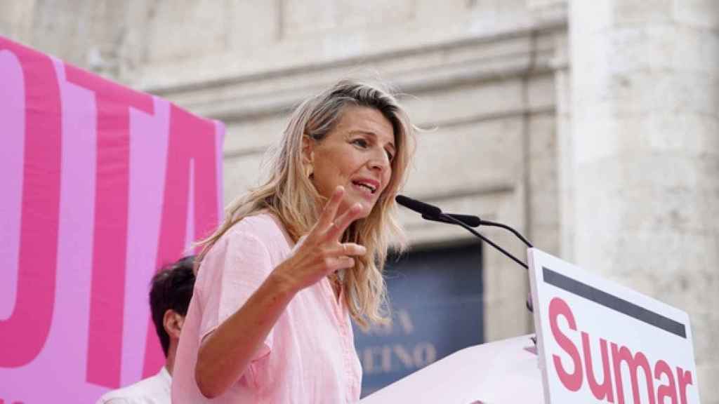 Miriam Chacón / ICAL. La vicepresidenta segunda del Gobierno, ministra de Trabajo y coordinadora general de Sumar, Yolanda Díaz, participa en el acto central de la campaña de esta formación en Valladolid