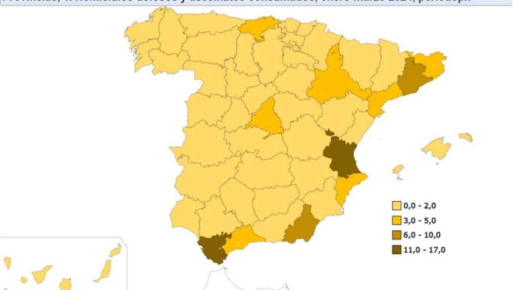 Mapa del Ministerio del Interior con el número de asesinatos por provincias.