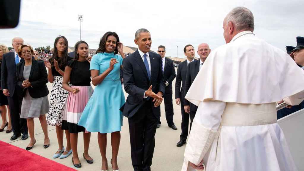 Marian Robinson, en el recibimiento al Papa Francisco en 2015.