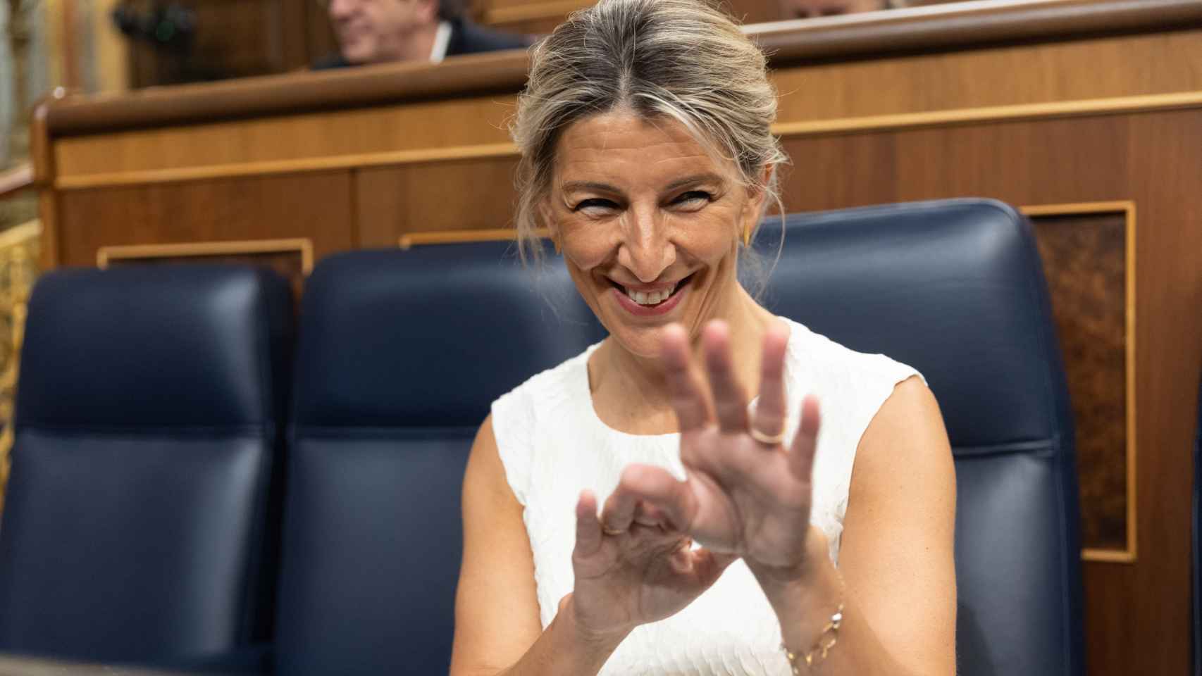 La vicepresidenta segunda y ministra de Trabajo, Yolanda Díaz, durante un pleno en el Congreso de los Diputados.
