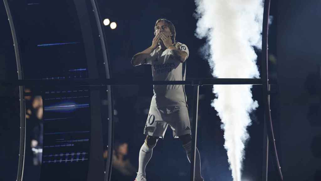 Modric, durante la celebración de La Decimoquinta en el Santiago Bernabéu