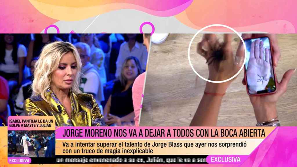 Jorge Moreno se la juega a Bea Jarrín en 'Fiesta' con una araña de juguete.