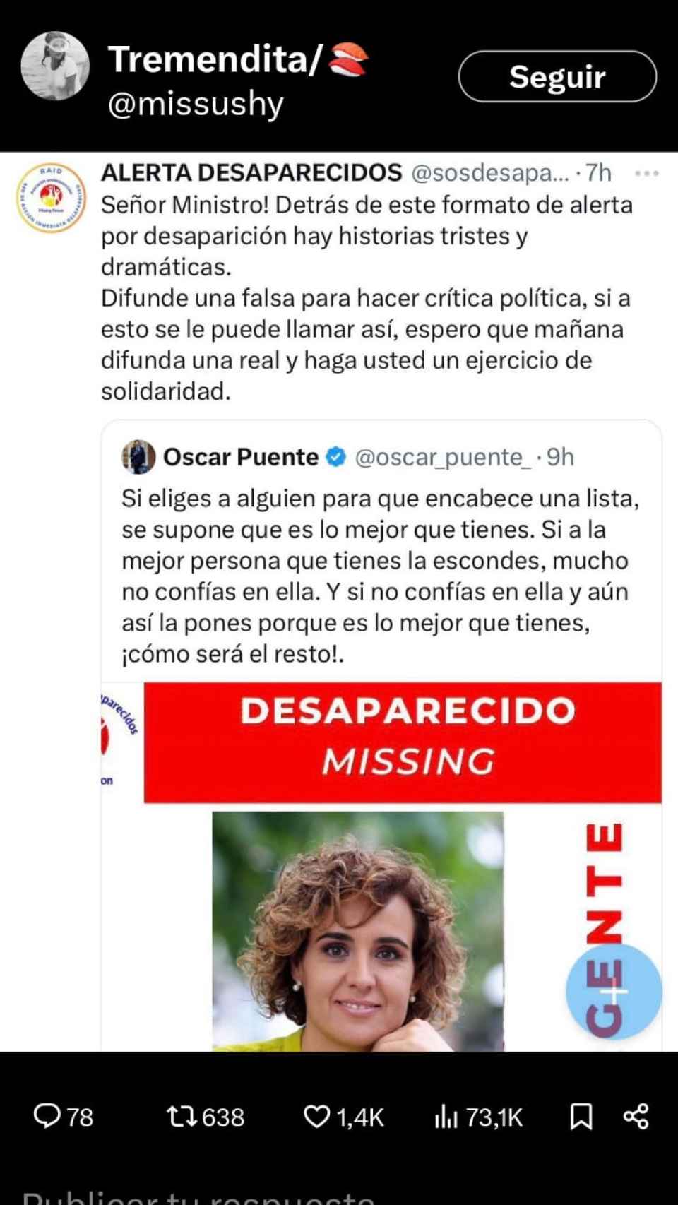 Captura del comentario borrado por Puente en X