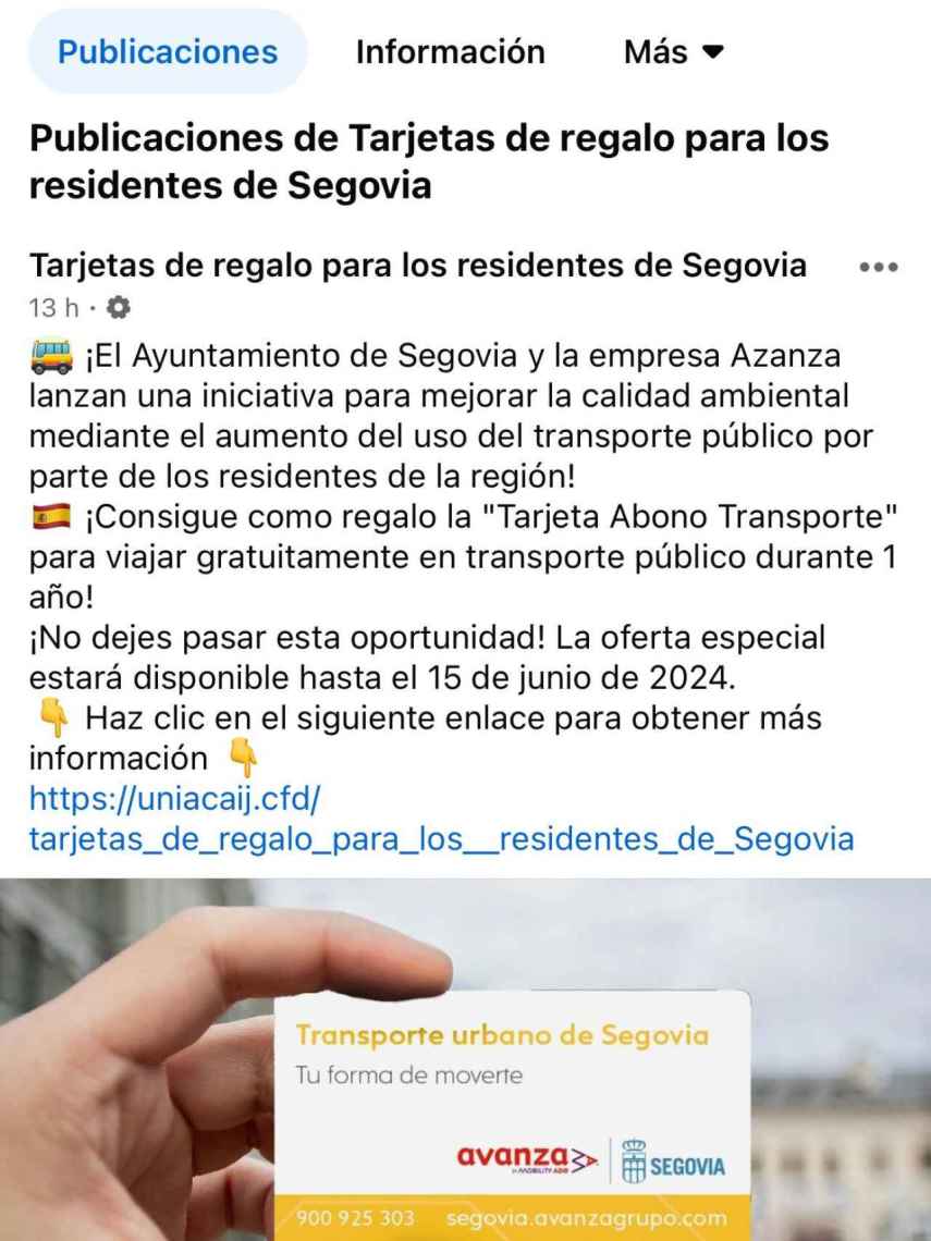 Imagen de una de las publicaciones fraudulentas