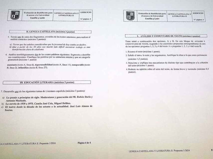 Segunda parte del examen de Lengua y Literatura