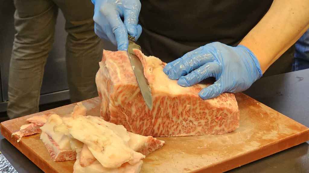 Detalle de la carne de Wagyu.