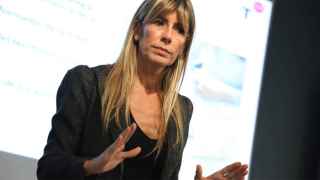 Begoña Gómez en la presentación de su 'software' en la Cámara de Comercio de Zaragoza.