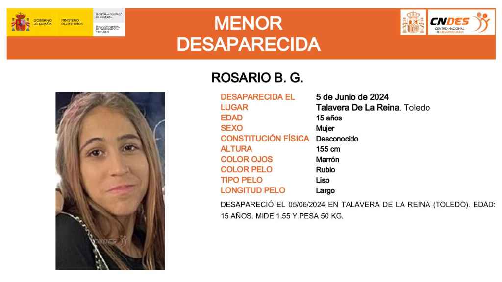 Alerta emitida por la desaparición de Rosario B.G.