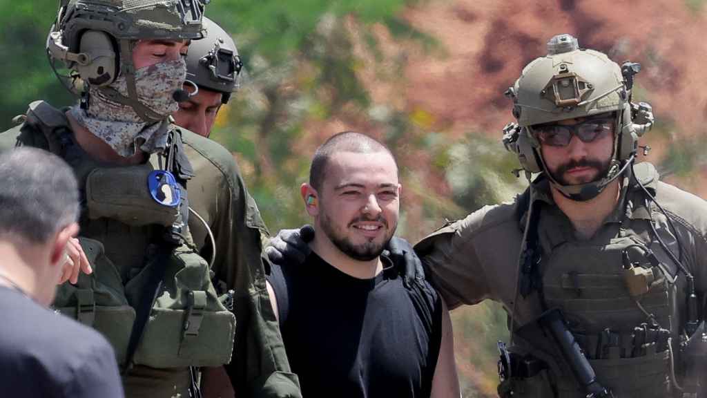 El Ejército de Israel con los rehenes liberados el 8 de junio de 2024