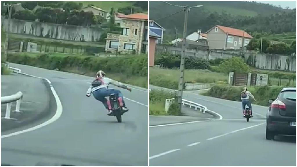 Una persona circula con un monociclo eléctrico en Caión (A Coruña)