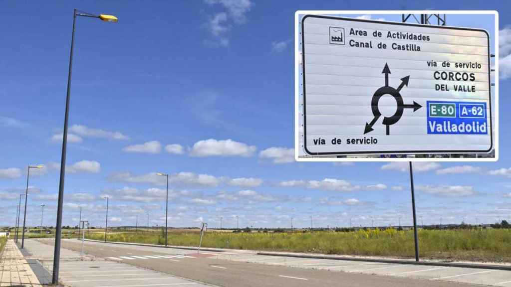 El Polígono del Canal de Castilla en la provincia de Valladolid y un cartel con su anuncio