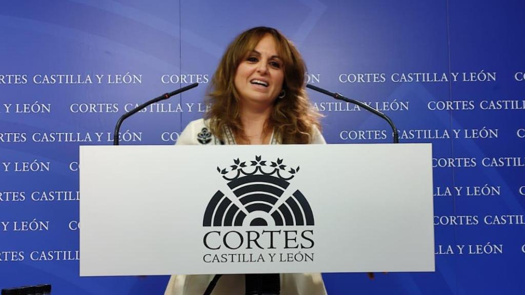 La viceportavoz del PSOE en las Cortes, Patricia Gómez Urbán, durante la rueda de prensa posterior a la Junta de Portavoces de este martes
