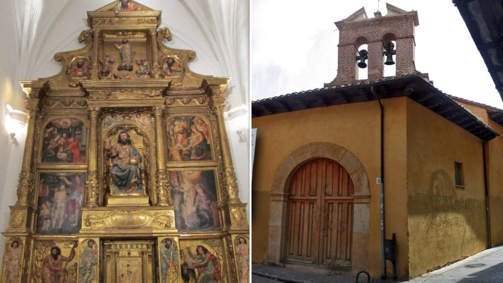 El retablo renacentista junto a una imagen de la iglesia de San Salvador de Palat del Rey