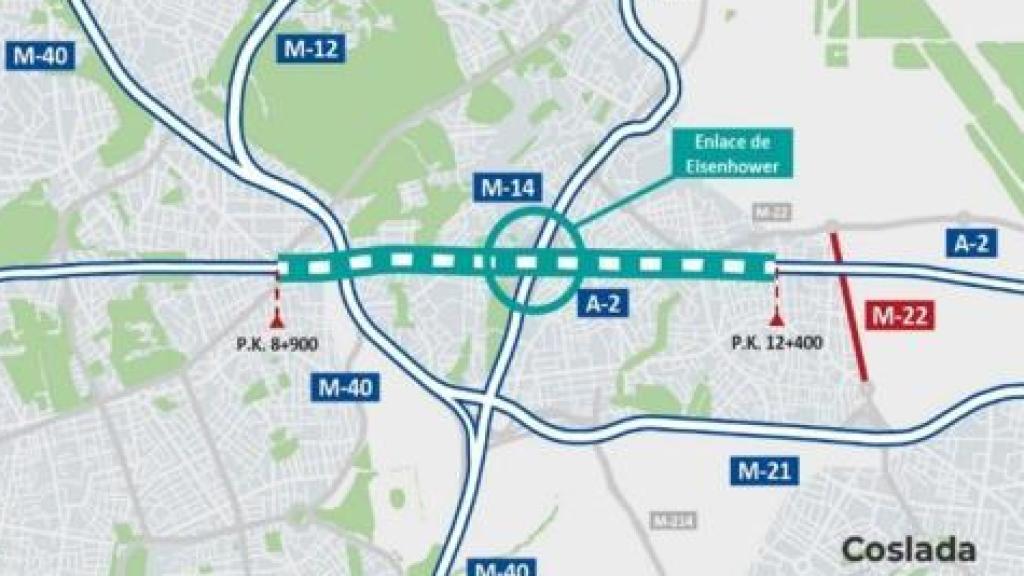 Mapa de la intervención en la A-2 que va a hacer el Gobierno de España.