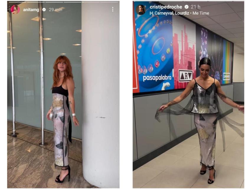 Anita Matamoros y Cristina Pedroche con looks de Juan Vidal.