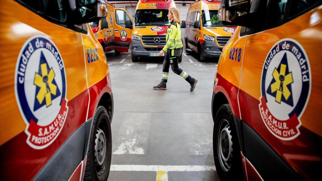 Ambulancias en la Base 0 de SAMUR - Protección Civil, en Casa de Campo.
