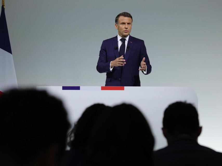 El presidente francés, Emmanuel Macron, este miércoles en rueda de prensa.