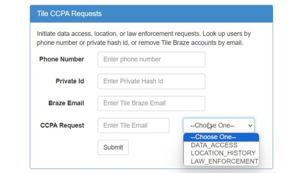 Solicitud de información de Tile