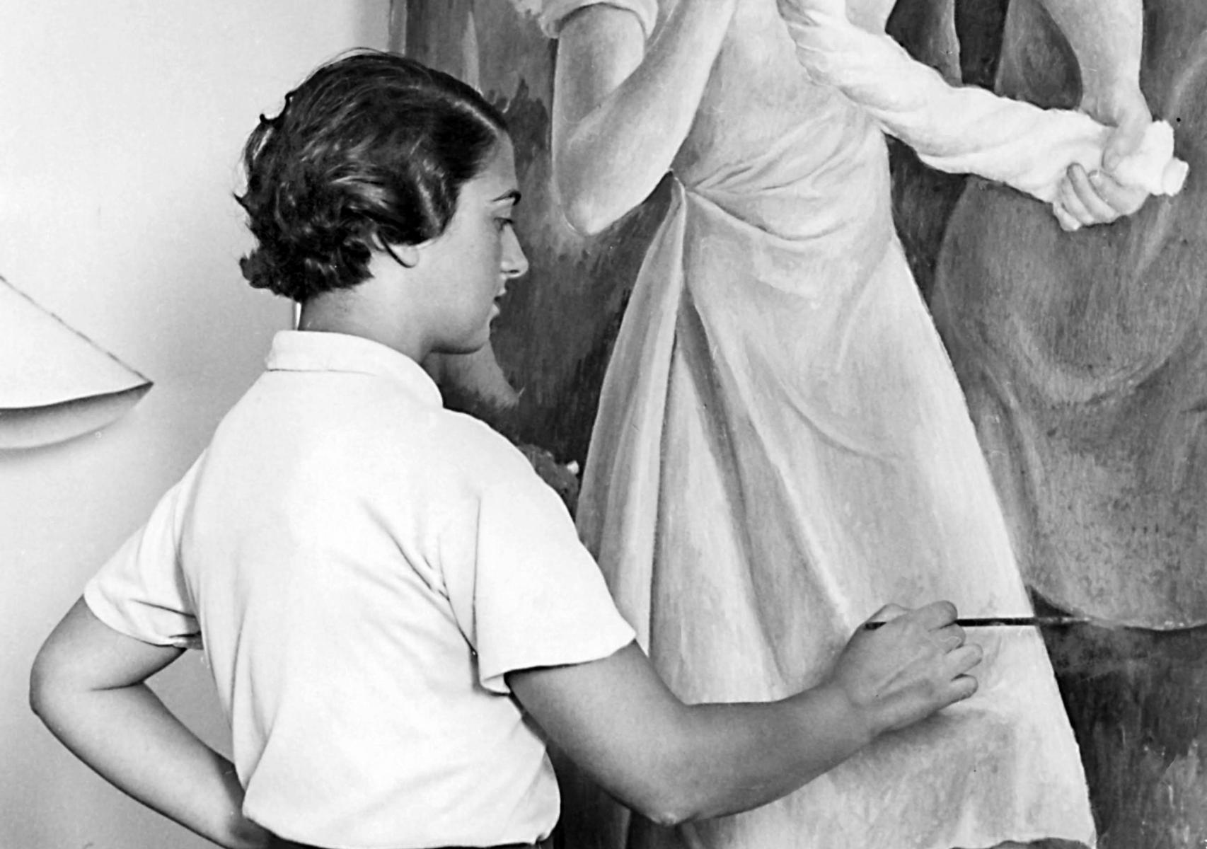 Rosario de Velasco pintando 'Lavanderas' en 1933. Foto cortesía de la familia
