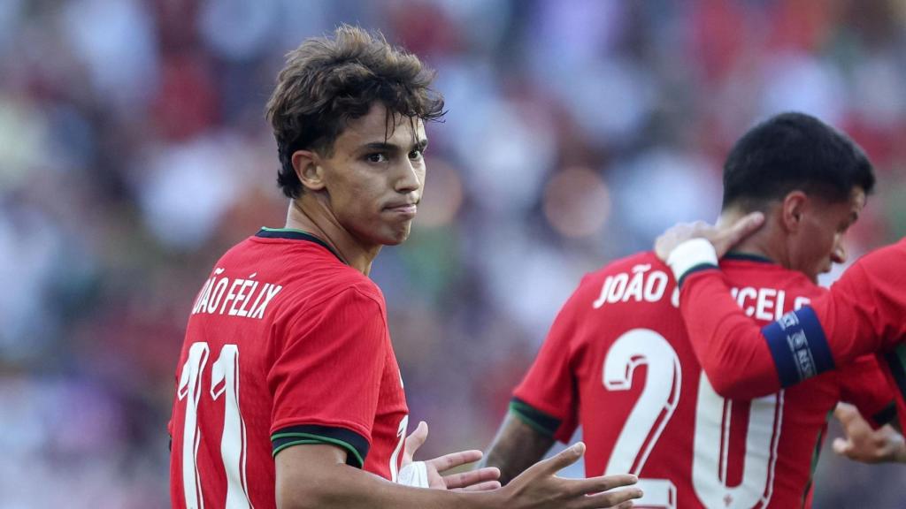 Joao Félix celebra su gol anotado ante Irlanda en el último amistoso con Portugal antes de la Eurocopa.