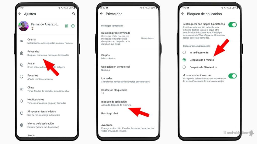 Opciones de bloqueo en WhatsApp