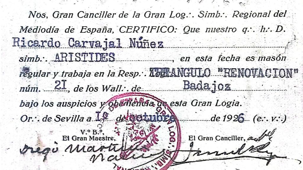 Documentación masónica de Ricardo Carvajal