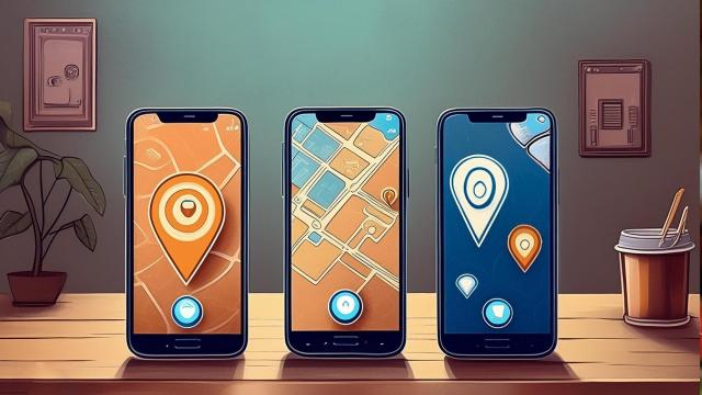 Ilustración de geolocalización en tres móviles