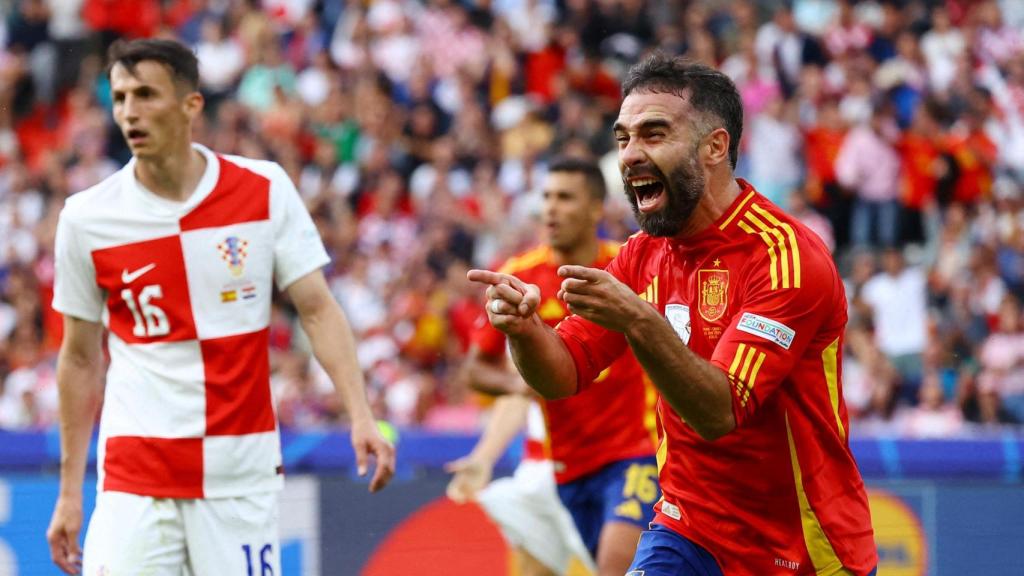 Carvajal celebra su gol anotado ante Croacia.