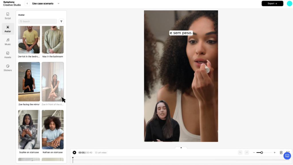 Captura del programa de avatares Symphony