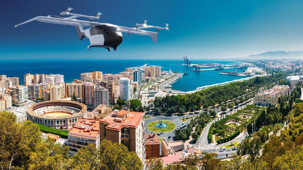 Simulación del vuelo de una de las aeronaves de Crisalion Mobility sobre Málaga.