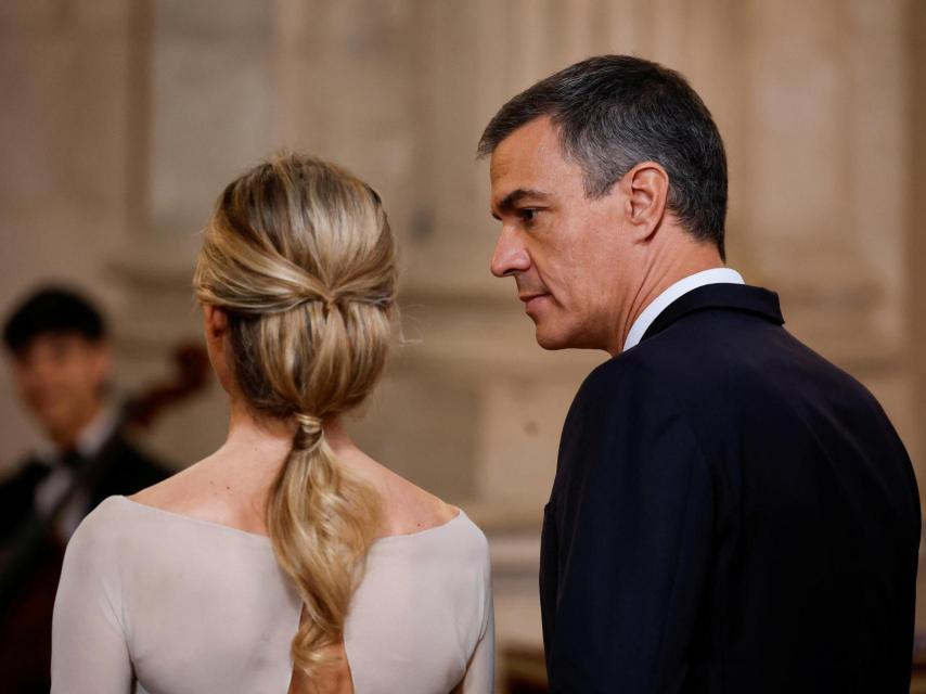Pedro Sánchez, durante la recepción real por el décimo aniversario del reinado de Felipe VI.
