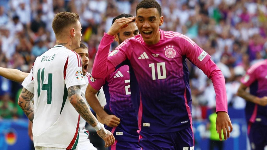 Musiala celebra su gol ante Hungría.