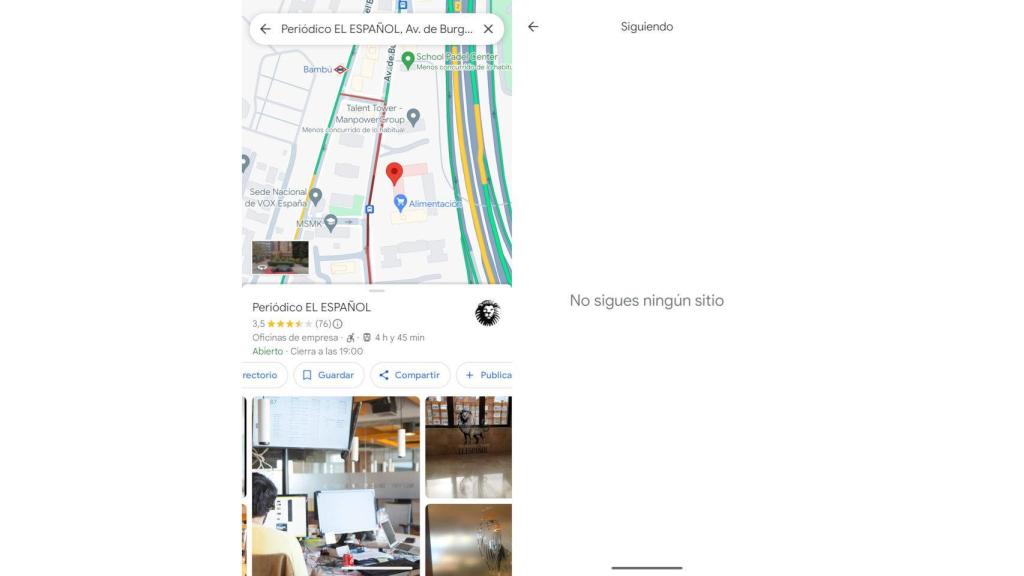 La función de seguir sitios en Google Maps ha sido eliminada y sólo queda una sección