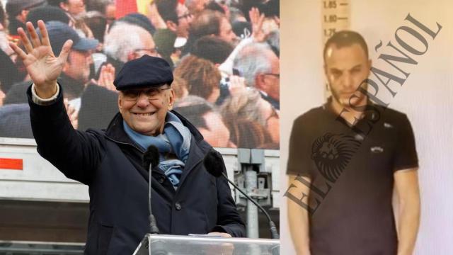 Vidal-Quadras, el pasado 29 de octubre en la manifestación en Madrid contra la amnistía. A la derecha, el sicario en una imagen policial.