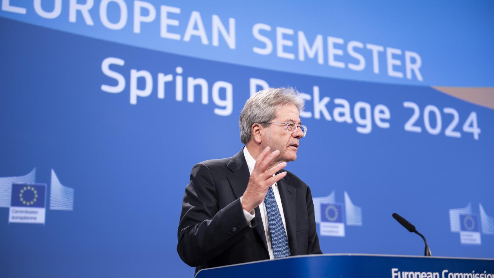 El comisario de Asuntos Económicos, Paolo Gentiloni, durante la rueda de prensa de este miércoles en Bruselas