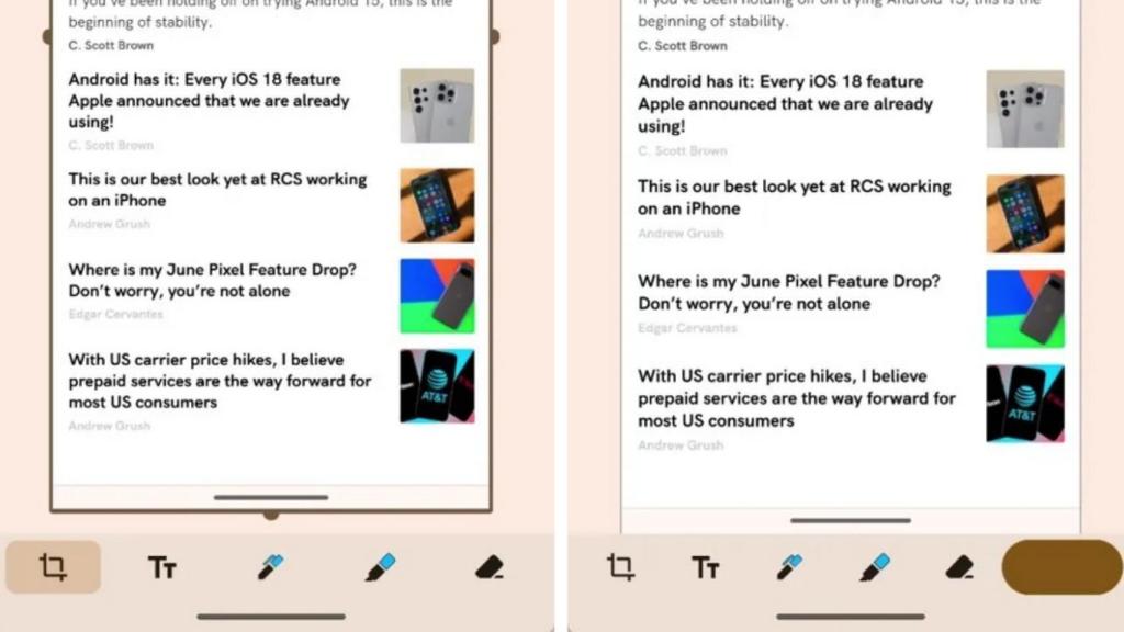 Aplicación Google MarkUp actual y versión en la beta de Android 15