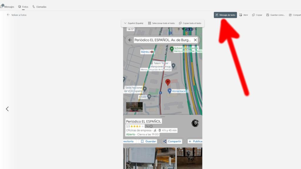 Copia de texto de fotos del móvil con Enlace Móvil en Windows 11