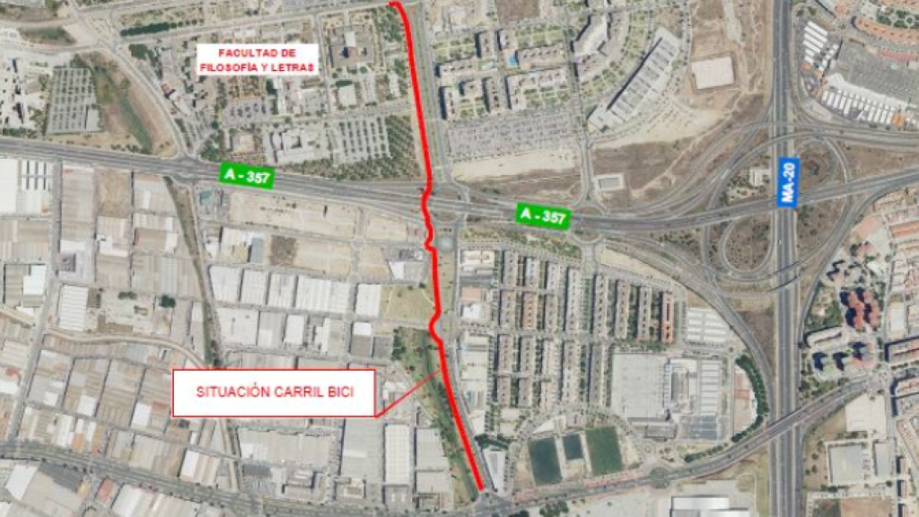Imagen del trazado del nuevo carril bici proyectado por el Ayuntamiento de Málaga.