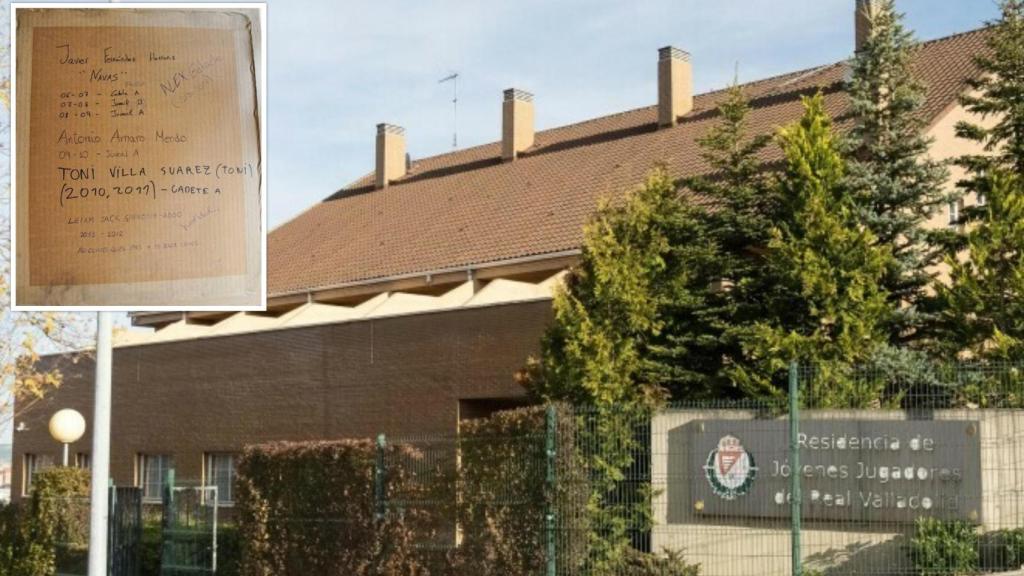 La residencia de jugadores y uno de los cuadros con los nombres